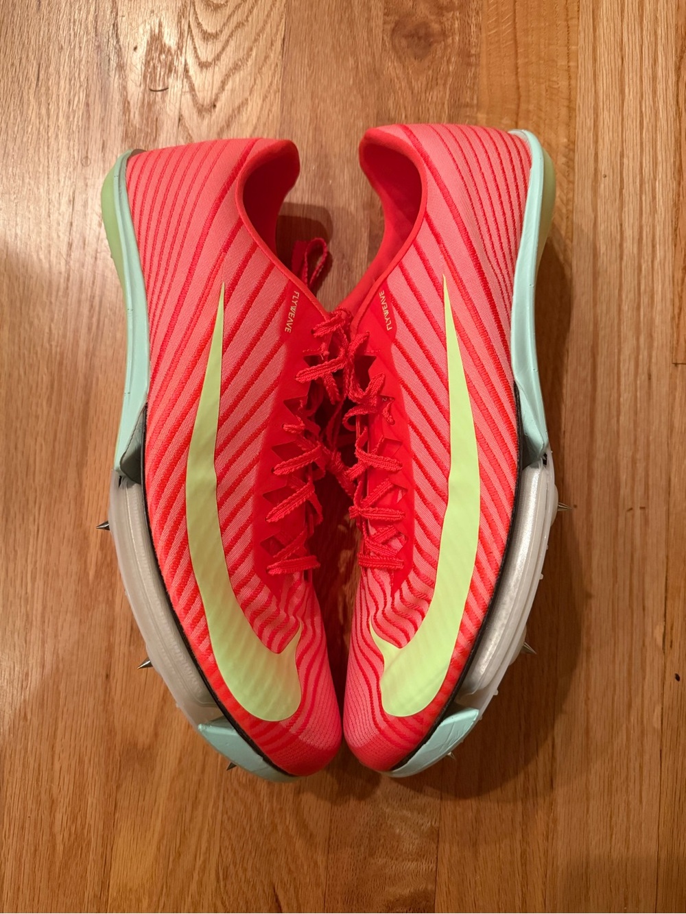 Nike Sprint Track Spikes - Coral with Neon Yellow Swoosh